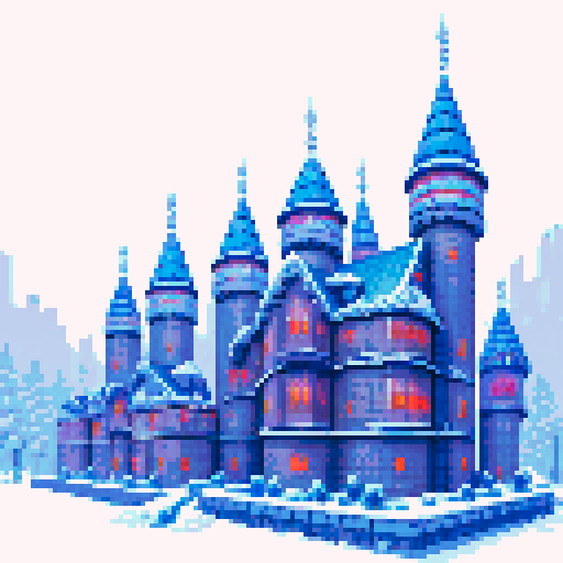 city in the woods, winterfell, futuristic buildings, pixel art, sRGB