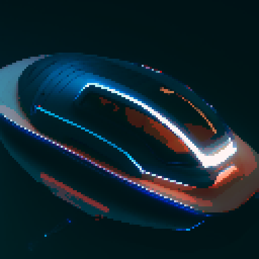 futuristic spaceship, topview, sleek and streamlined, hovering mid-air, sRGB aesthetic, dark blue colors