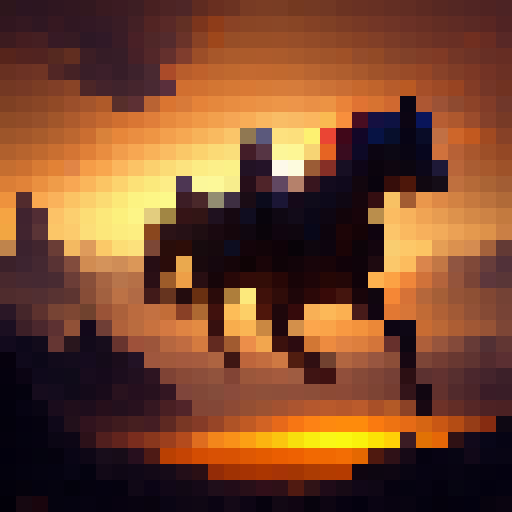 Vast grasslands stretch to the horizon, an horde of galloping horses and armored riders, as the sun sets behind the mountains, casting a warm, orange glow, depicted in a realistic, oil painting style.