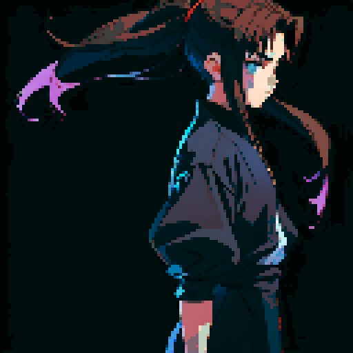 Xenogears-inspired male character, pixel art sprite, black clothing, neutral pose, neutral facial expression, sRGB palette
