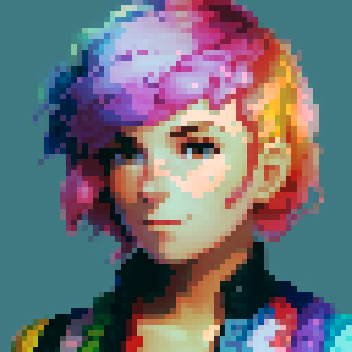 stardew valley-inspired, woman, pixel art, sRGB, vibrant colors, rustic backdrop, braided hair, glowing skin, gentle smile, freckles, rosy cheeks