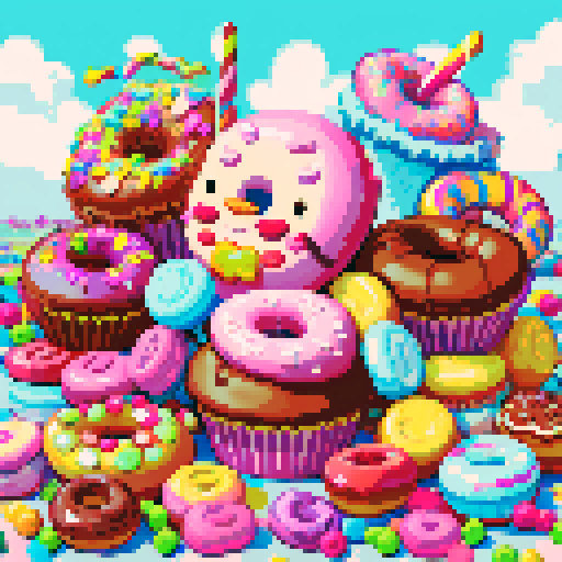 muffins, donuts, lollipoops, candy