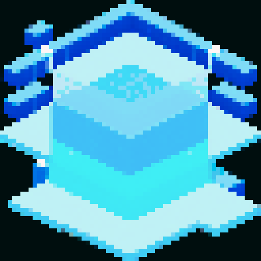 pixel art, sRGB, ice barrier, horizontal extension, blue and white colors, cold effect, crystalline effect