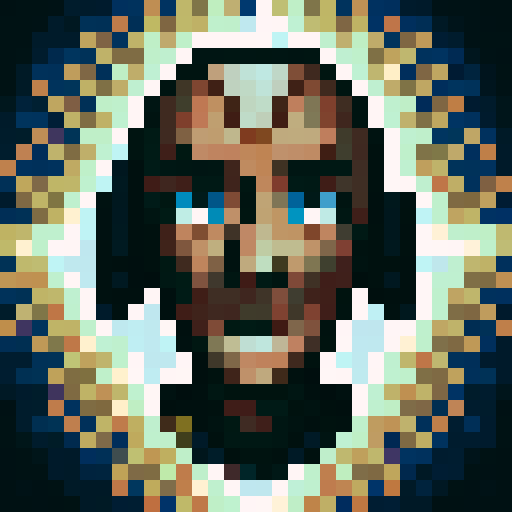 "Craft a wooden bow with intricate carvings and a smooth finish, showcasing the artisan's skill in a 32x32 pixel art close-up portrait fit for a game icon."