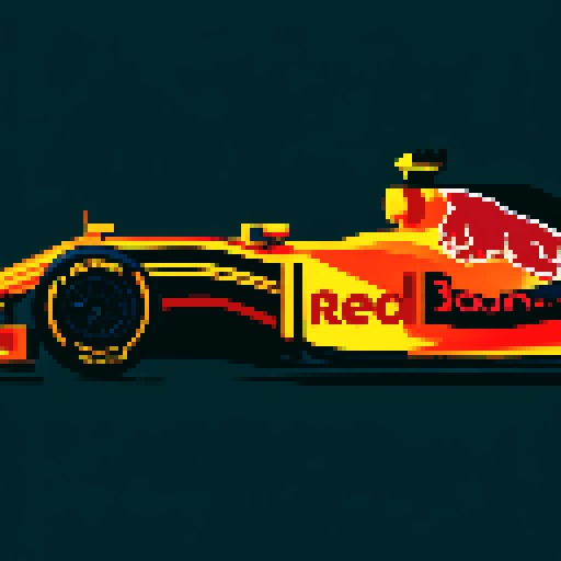 Red bull formula 1 car, full car in view, side profile, red background, close up