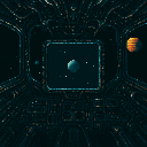 cockpit view of space, spaceship, realistic, alien style, 4 colors of chrome and metal. big centered EFIS