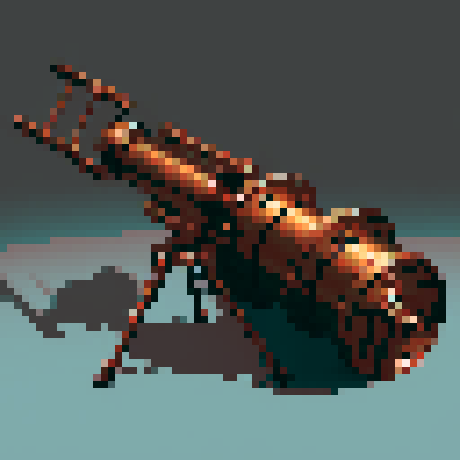I want a copper rotary machine gun (commonly known as a minigun). I want this object usable an asset in a videogame, meaning only one object per image, outlined with a strong black stroke, on a solid-color background.