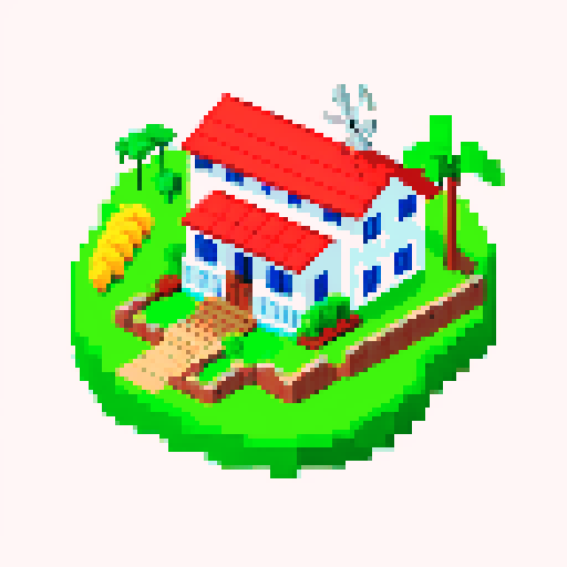 Country side Puerto Rican house in the mountains with a small white electric generating windmill near by and banana plantation