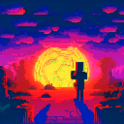 Dark figure standing in the corner, flickering fluorescent lights casting an eerie glow on the room behind them