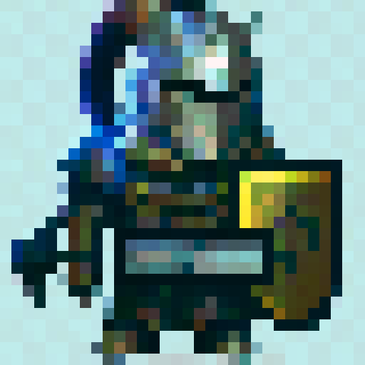 dark souls-like knight, brown-haired, no helmet, wielding a sword and shield, shield embossed with a golden "V", fantasy RPG