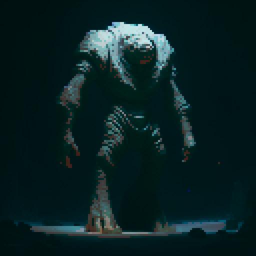Giant golem made out of boulders, wandering through a cave