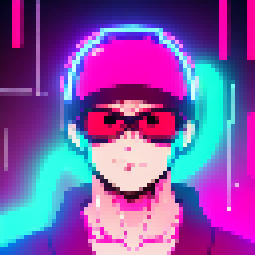 Glowing cyberpunk hacker with slicked back hair and a neon visor, surrounded by flickering neon lights and a futuristic cityscape, all depicted in the vibrant and edgy Yo-Hokki style.