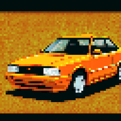 Pixel art of an orange sedan resembling a late 90s Dodge Neon