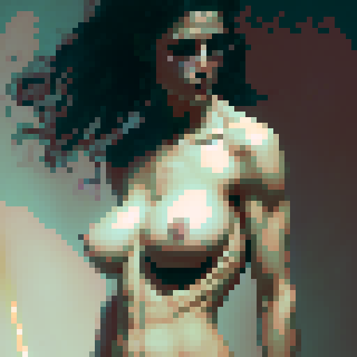 a naked demon woman with big breasts and a laser sword
