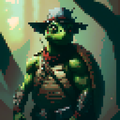 8-bit style portrait with vibrant, retro colors, showcasing a pixelated character in a dynamic pose against a black background, reminiscent of classic video games