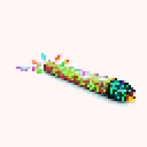 weed joint, vibrant colors, retro aesthetic, low resolution, 8-bit style, glowing embers, swirling smoke, pixellated smoke rings, trippy patterns, psychedelic vibe, neon hues, glowing outline, digital art, pixelated leaves, nostalgic visuals, vibrant pixel palette, vibrant sRGB color space