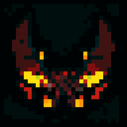 A fearsome, heavily armored demon with flames flickering around its body, massive wings, and glowing red eyes. It wields a fiery sword and has a menacing expression, ready to lead an army into battle. No background.

