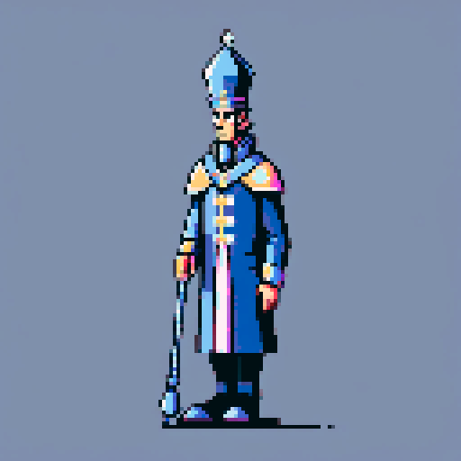 chess bishop with tall hat and powerful staff