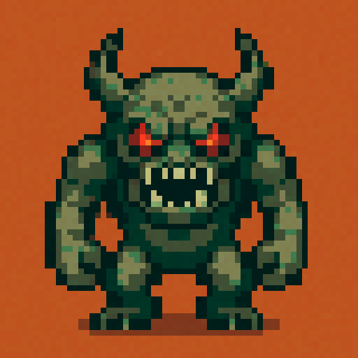 Front-facing sprite of an enemy, solid color background