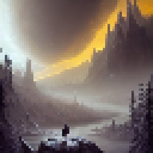 Yellow-eyed grey cat prowling through a misty and ominous night, surrounded by glowing orbs and mythical creatures in a dark fantasy RPG style.