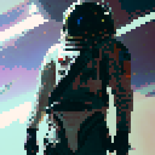 full body armor Space Bounty Hunter, in the style of syd mead, inside a space hanger