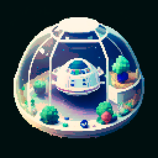 gachapon spaceship, clear top half, space sleeping pod, glass top, cozy white space theme, pixel art