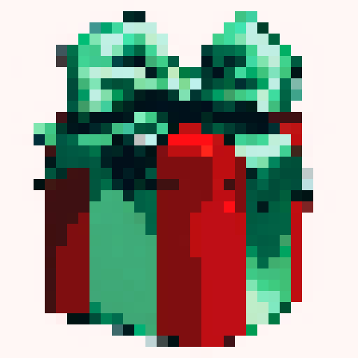 Christmas present, Bold black outline, 32x32, pixel art, video game badge