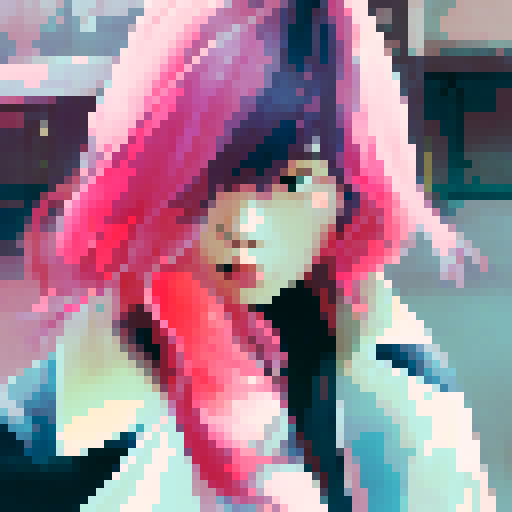 Korean woman, pink hair, urban graffiti, vibrant colors, street style fashion, dramatic lighting, city skyline in background, modern and edgy vibes