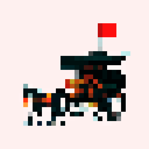 horse drawn carriage, black outlines, orthogonal camera, plain background, square platform, pixel art, sRGB