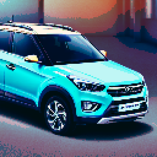 Photorealistic, centered Hyundai Creta in a three quarter view, right wheel in front, clean background, pixel art style with sRGB colors