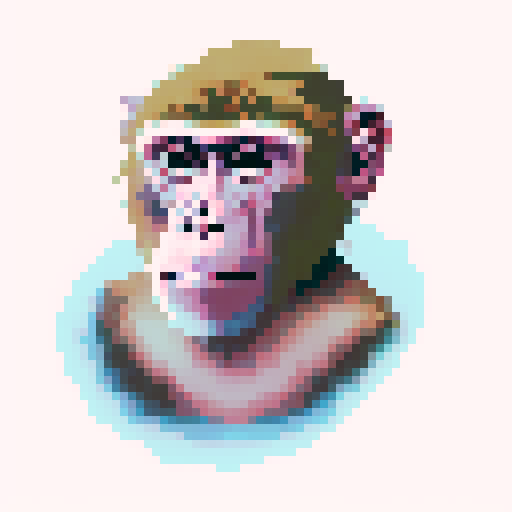 A pixelated Macaque Sleeping while looking at the camera