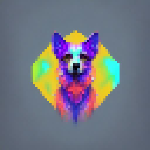 {modern artist} type drawing of a {dog type} dna sticker and hexagonal ornate psychadelic vibrant color, haze, glow, portra 400, organic, concrete - @rezdIgItal (fast) - @rezdIgItal (fast)
