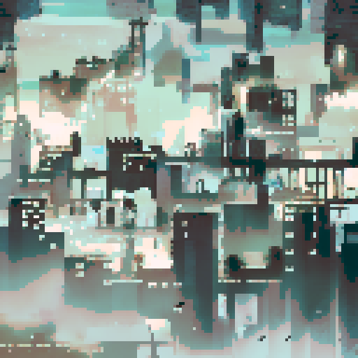 City view, skyscrapers, dark grey fog