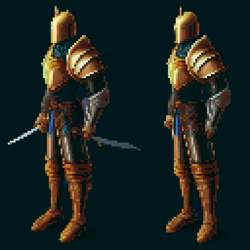pixel art picture of a human male knight with a two-handed great sword, detailed shading, and smooth lines, heavy armor, running, muscular build, armored helmet, deep red and gold armor, detailed sword, detailed shading, smooth lines