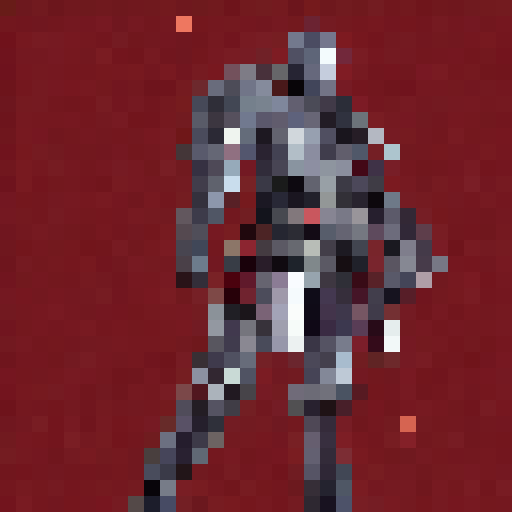 a knight, in red armor, side view, walking