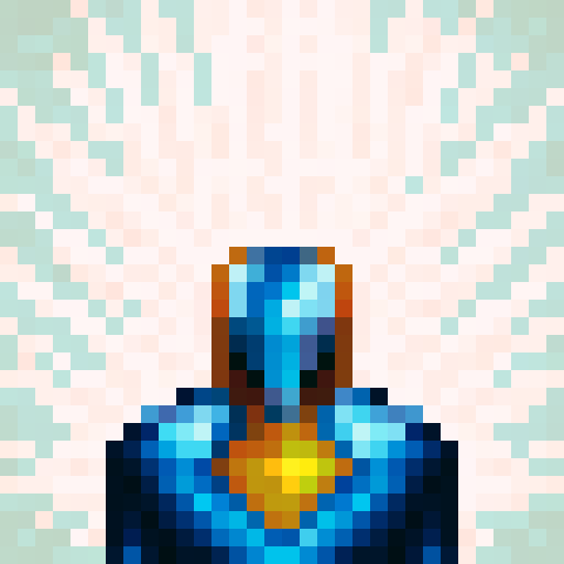 armour and helmet, game icon, 32x32 pixel art, sRGB, skill art, close up, portrait, metallic shine, intricate engravings, battle-worn scratches, embossed insignia, glowing gem accents, sharp edges, shadowed crevices, weathered textures, reflective visor, intimidating presence