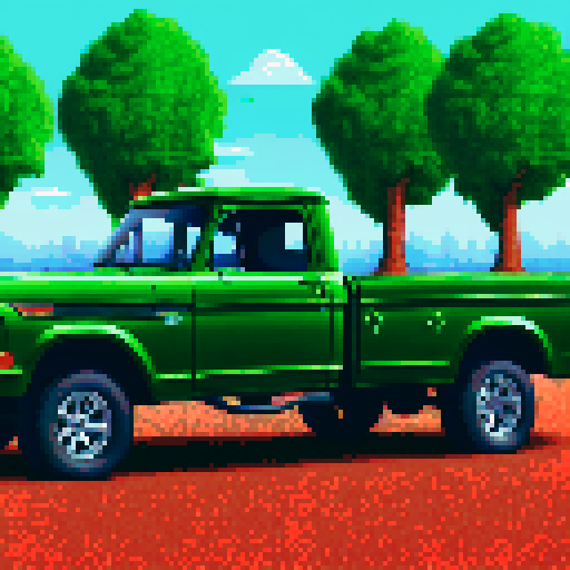 Photorealistic, centered Ford F-series in a three quarter view, right wheel in front, clean background, pixel art style with sRGB colors
