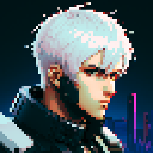Male Cyberpunk mercenary with short white hair.