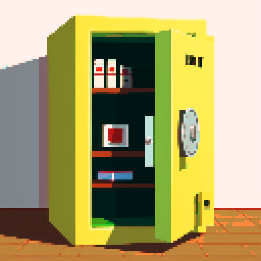 Show a room with a big safe in it