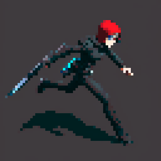 Game character rogue-like game with top view, regular guy with weapon, cyberpunk, gray background, 16-bit, control time abilities, gray background, running animation, running state, runs