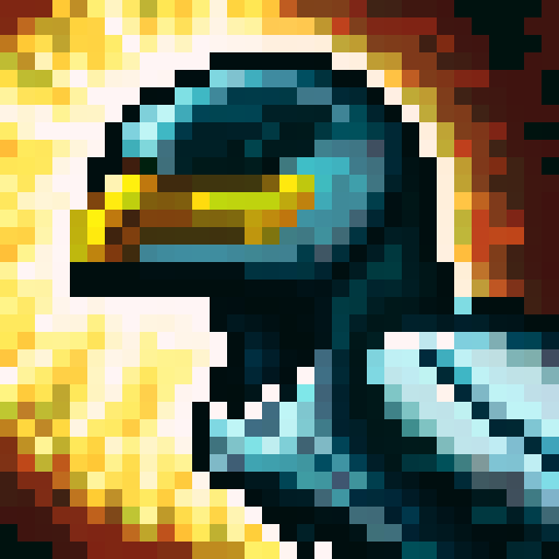 evil penguin with razor-sharp talons, walking menacingly towards the viewer in a skillfully crafted 32x32 pixel art game icon, with a close up portrait showcasing its wicked eyes and sleek black feathers
