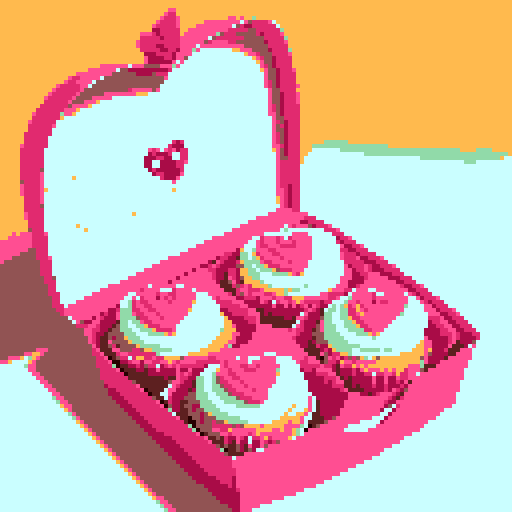 Box of Valentine's Day chocolates, specifically shaped like cupcakes with intricate details such as pink frosting and decorative toppings. Charming and romantic theme. The cupcakes within the box should exhibit a variety of delightful designs