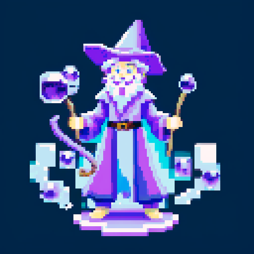 create a water element wizard with an amethyst inspired color palette casting a protection spell over him