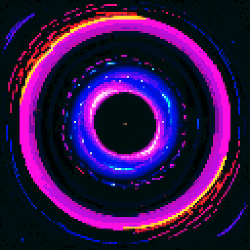 Pixel art of a majestic galaxy with vibrant stars and swirling planets, showcasing a mesmerizing array of dark colors in sRGB