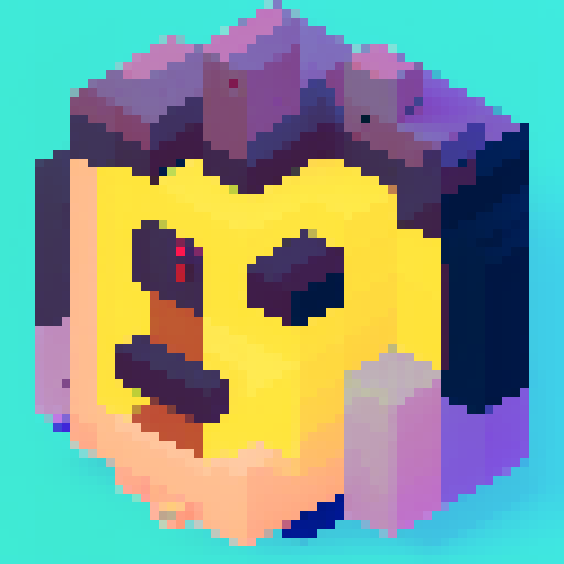 Ps1-style face with chunky pixels, vibrant and retro colors, simplified shapes, charmingly crude details, dithering, abstracted facial features, textured blocks, and a classic video game aesthetic in pixel art