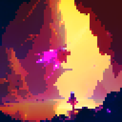 Terraria wings, vibrant colors, detailed feathers, pixelated textures, glowing aura, dynamic motion, magical enchantments, glowing particles, immersive depth, retro nostalgia, sRGB color space, fron pale pink to gold