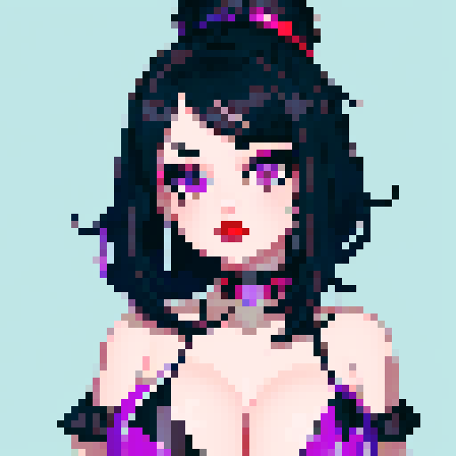 curvy, cute, goth girl,  black hair, purple eyeshadow, red lipstick. wearing bikini. glamour shot. 