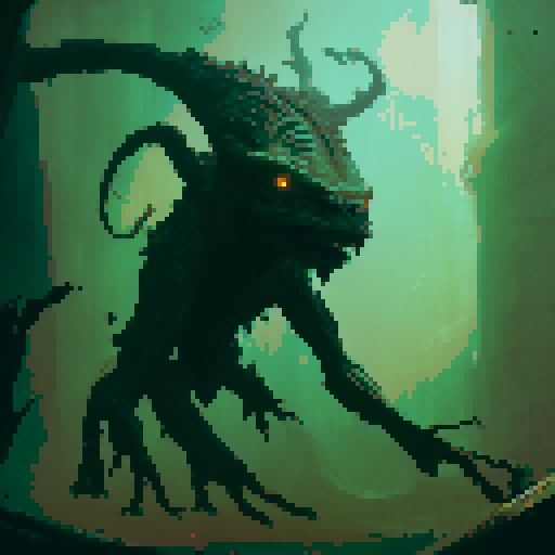 A giant walking tree with a demon face, several long limbs on his head and arms