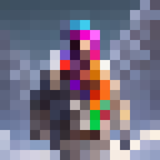 Colorful scarves, hats, and mittens overflow from a winter clothing drive box, with a 16x16 portrait against a white background, evoking a Fantasy RPG feel.