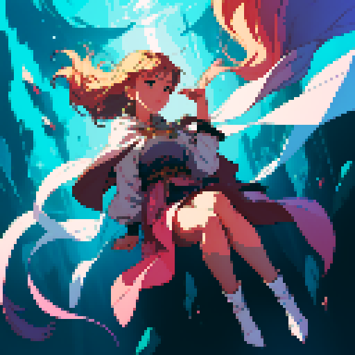 full-body image of hero slowly floating down from the sky inside of a beam of light